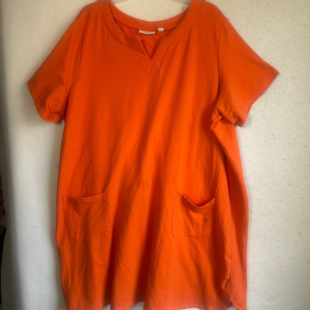Susan Graver Weekend Orange French Terry Tunic Top Short Sleeve Pockets 3X